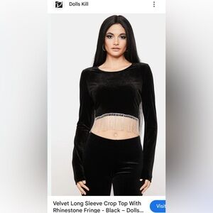 BEAR DANCE black velvet crop top,rhinestone fringe ,whimsigoth,goth,witchy,EC